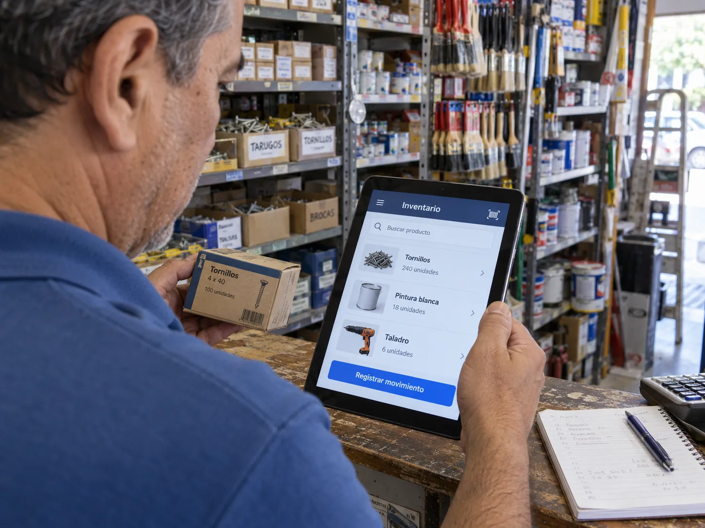 Inventario de una ferretería en una tablet